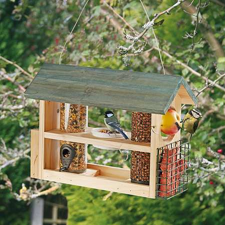 Wooden Bird Feeder Station Happy Beaks